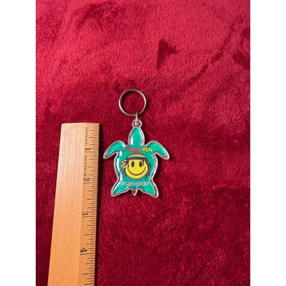 St Maarten Sea Turtle Keychain No Stress Mon We Be Partyin Souvenir Acrylic